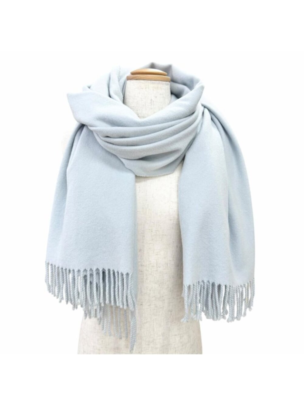 Hermes Cashmere 100% Logo Embroidery Large Shawl Scarf Light Blue - Picture 2 of 8